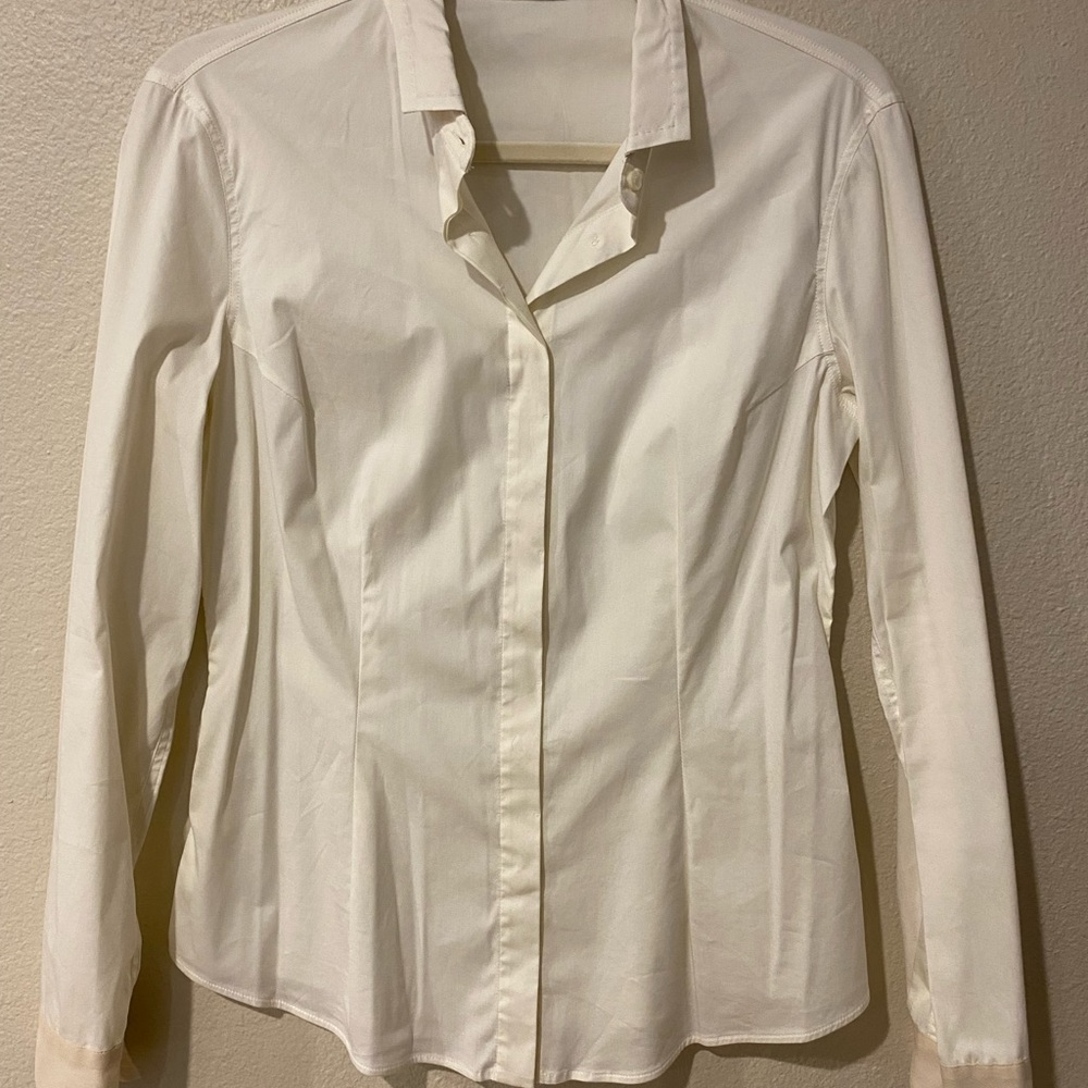 Brunello Cucinelli Off White 96% Silk Button Down Large